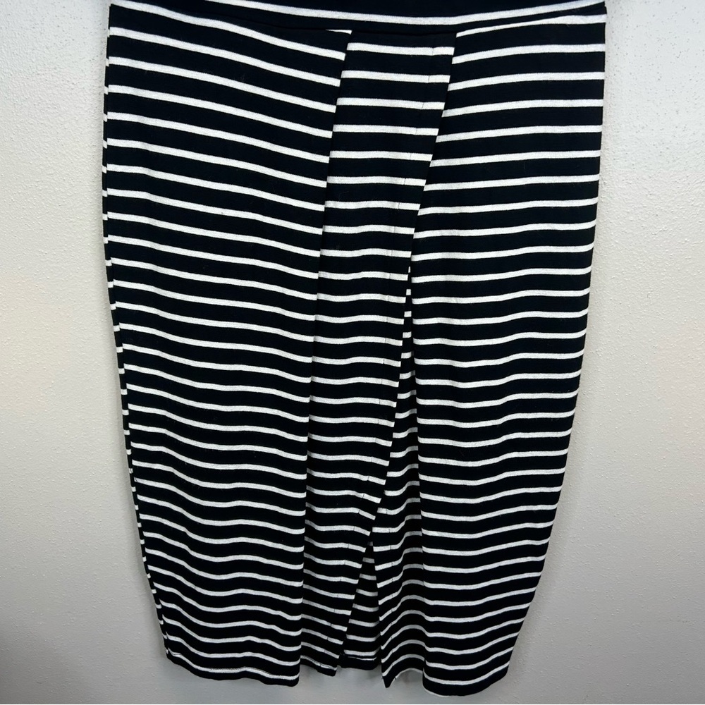 Preppy Striped Midi Dress Jersey Stretch Size 12 Casual Nautical Beachy Neutral - Picture 4 of 11